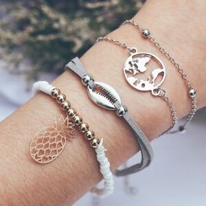 *AMMIE* 4-Pc Silver x Pineapple Bracelet Set